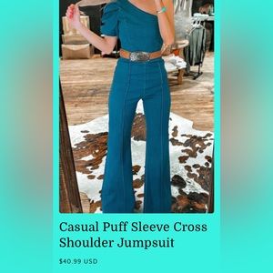 Casual Puff Sleeve Cross Shoulder Jumpsuit